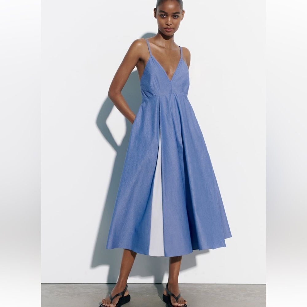 ZARA Striped Midi Poplin dress